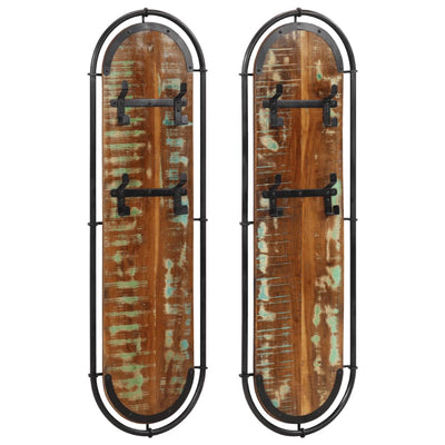 Vidaxl Wall Hood Stells 2 st con 4 ganchos de madera reciclada sólida