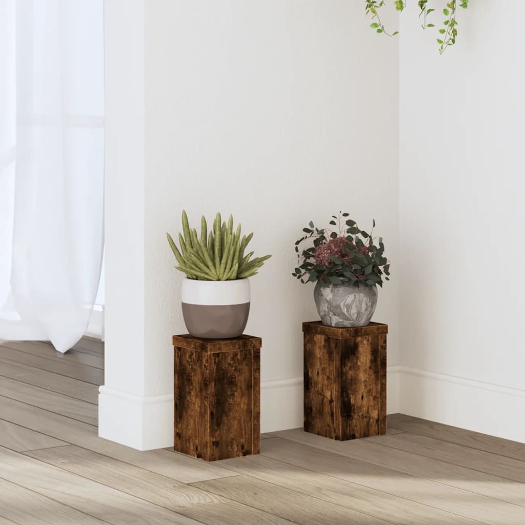 Standard di pianta Vidaxl 2 PC 10x10x18 cm rovere affumicato in legno trasformato