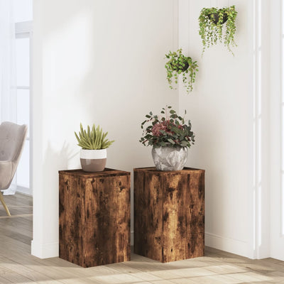 Standard di pianta Vidaxl 2 St 30x30x50 cm in legno di quercia affumicata