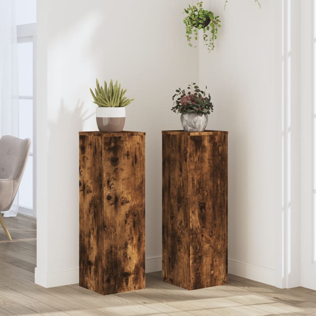 Estándares de planta Vidaxl 2 ST 25x25x80 cm de madera procesada roble ahumado