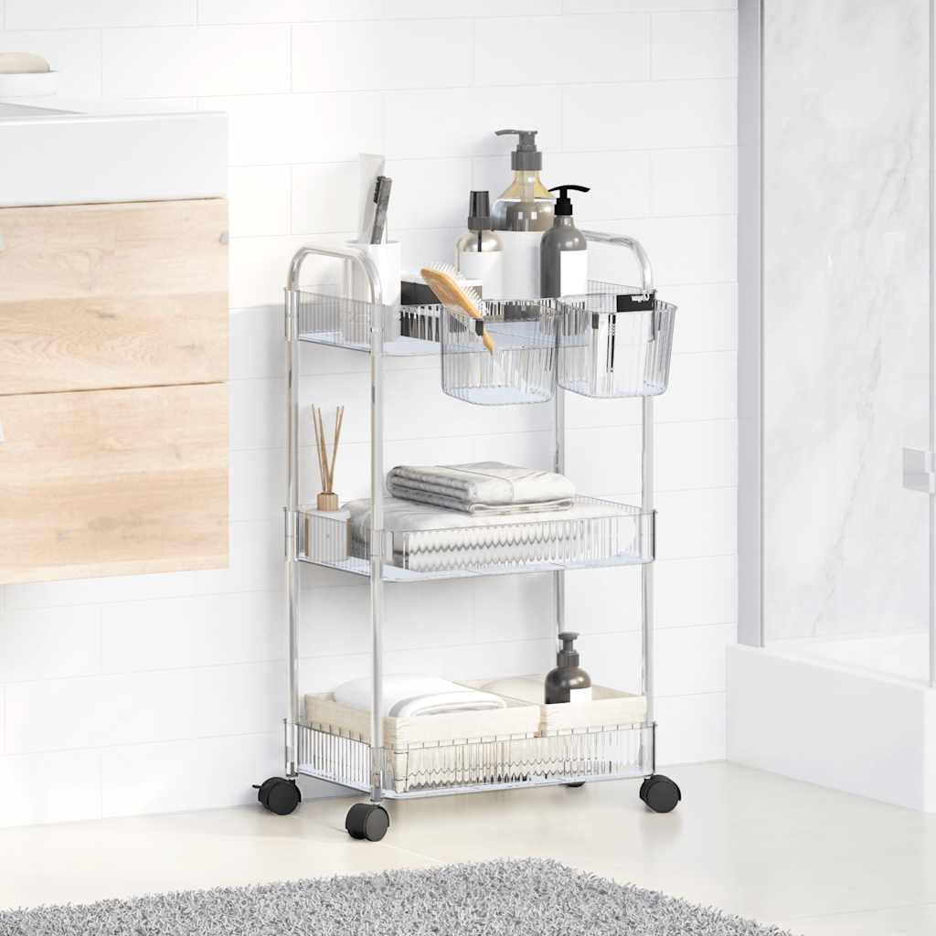 Vidaxl Storage Trolley 3-strato 37x28x68 cm Acrilico trasparente