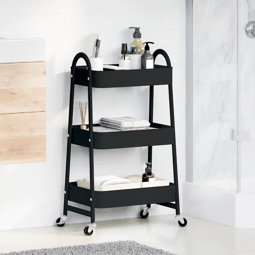 Vidaxl Storage Trolley 3 capas 42x41.5x77 cm de acero negro