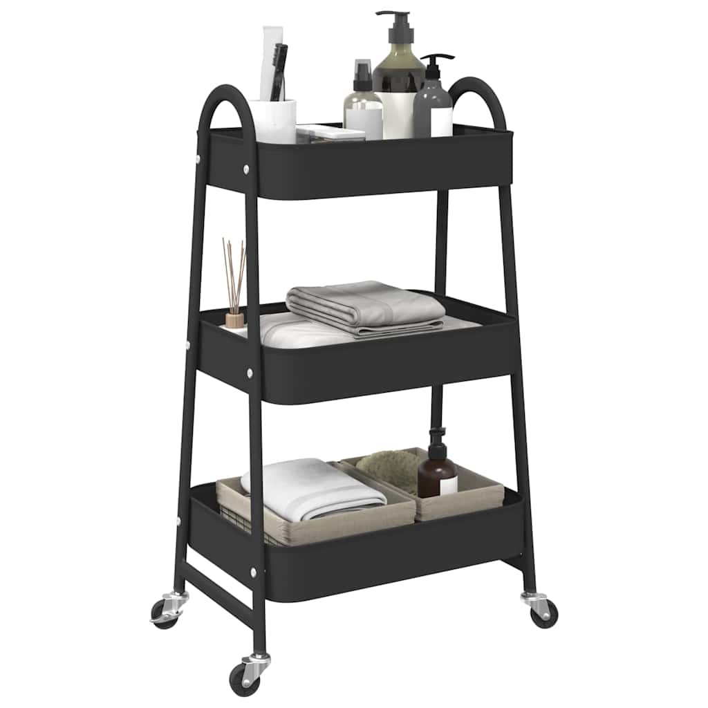 Vidaxl Storage Trolley 3 capas 42x41.5x77 cm de acero negro