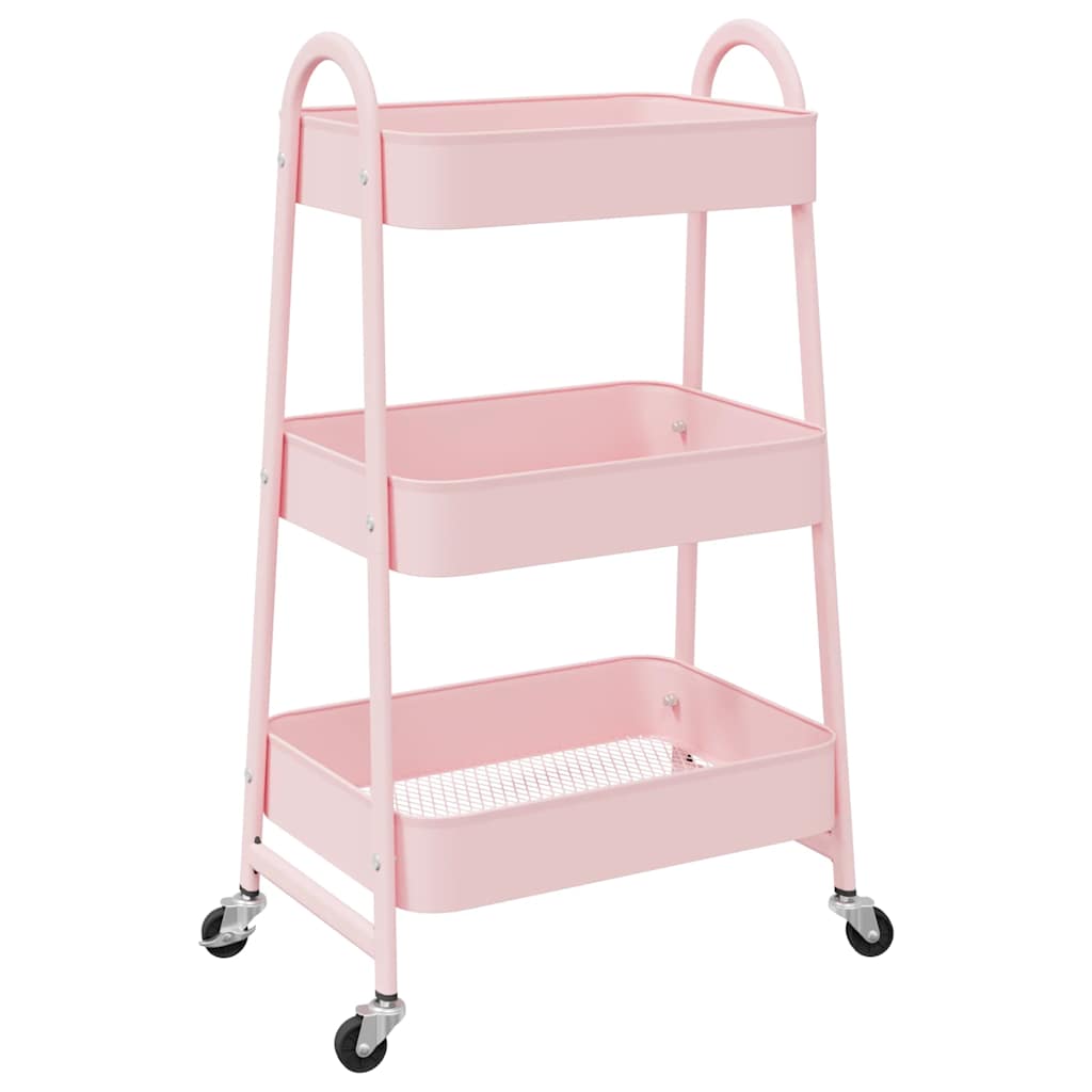 Vidaxl Storage Trolley 3 capas 42x41.5x77 cm de acero rosa