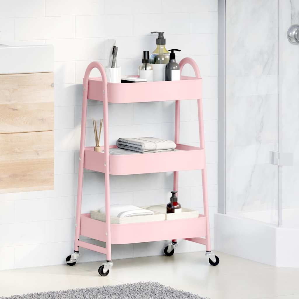 Vidaxl Storage Trolley 3 capas 42x41.5x77 cm de acero rosa