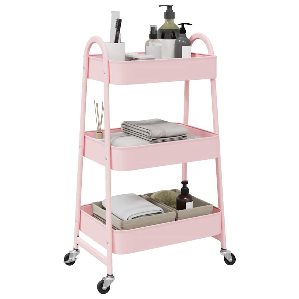 Vidaxl Storage Trolley 3 capas 42x41.5x77 cm de acero rosa