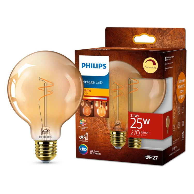 Philips vintage LED regulable globo G95 E27 60W cristal ámbar