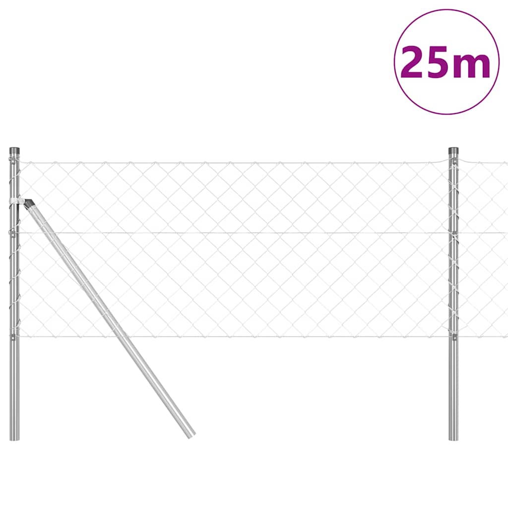Vidaxl afrasteringspaal zilver 25 x 0,8 m (60 x 60 mm gaas) staal