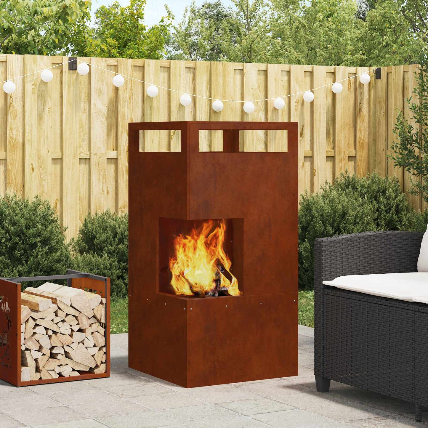 Vidaxl brasero marrón 50 x 50 x 100 cm acero