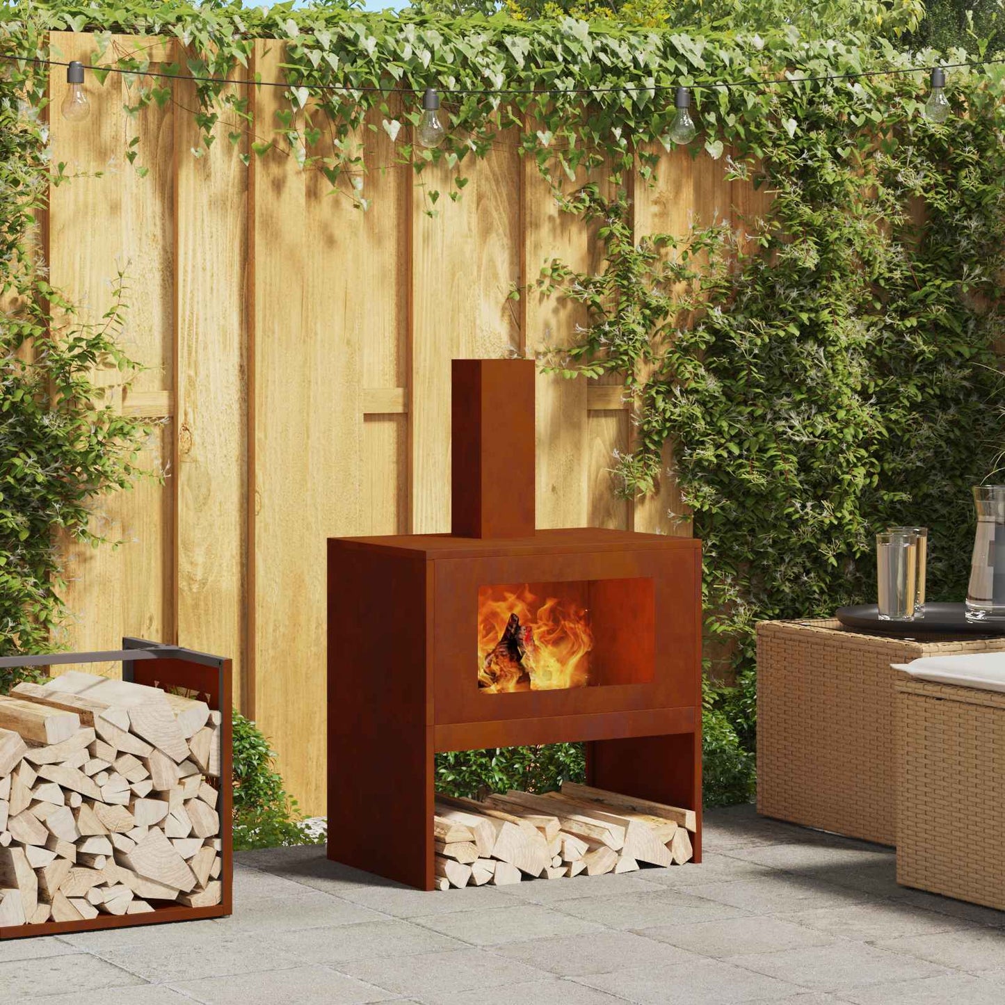 Vidaxl brasero marrón 60 x 40 x 96 cm acero corten