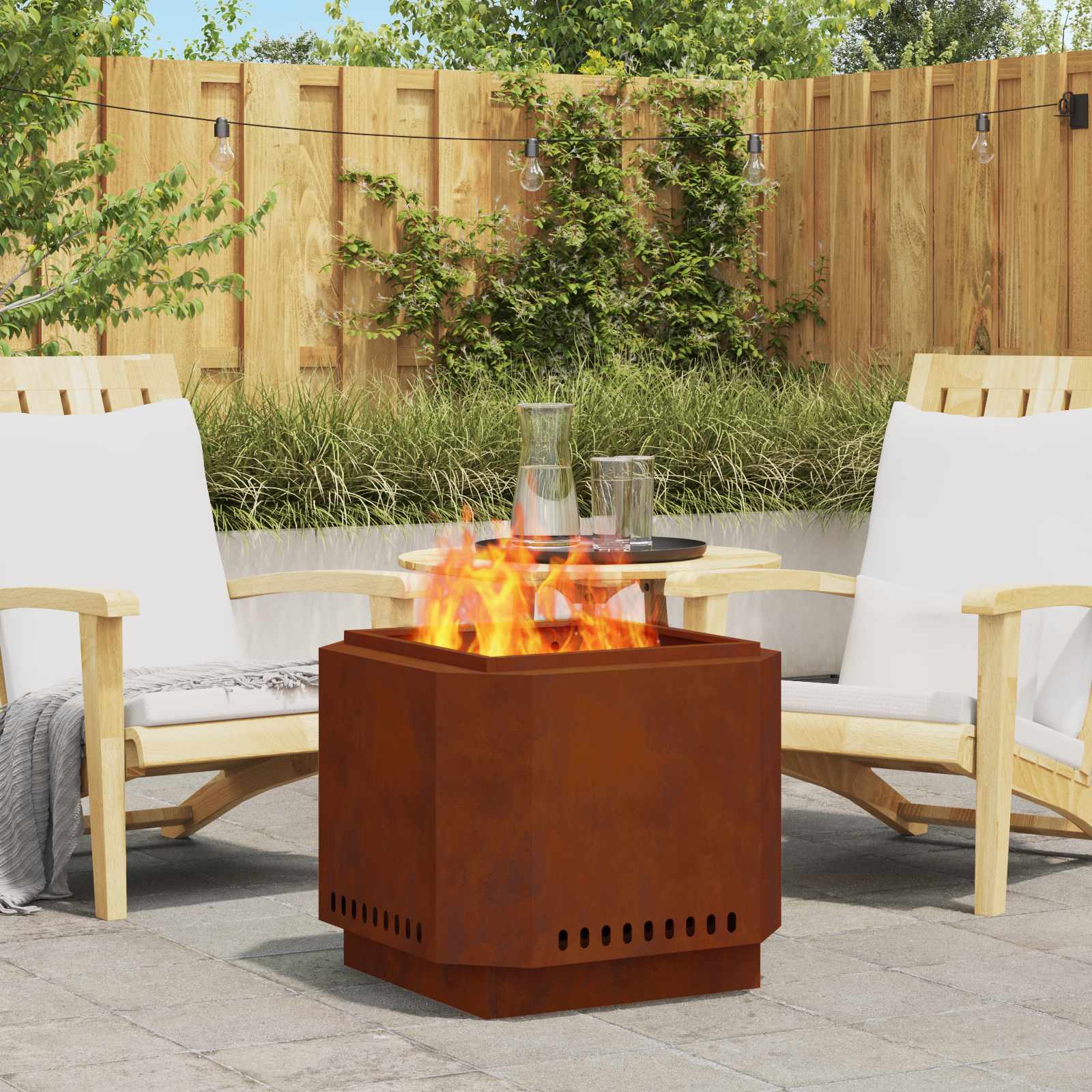 Vidaxl brasero sin humo marrón 58 x 58 x 51 cm acero corten