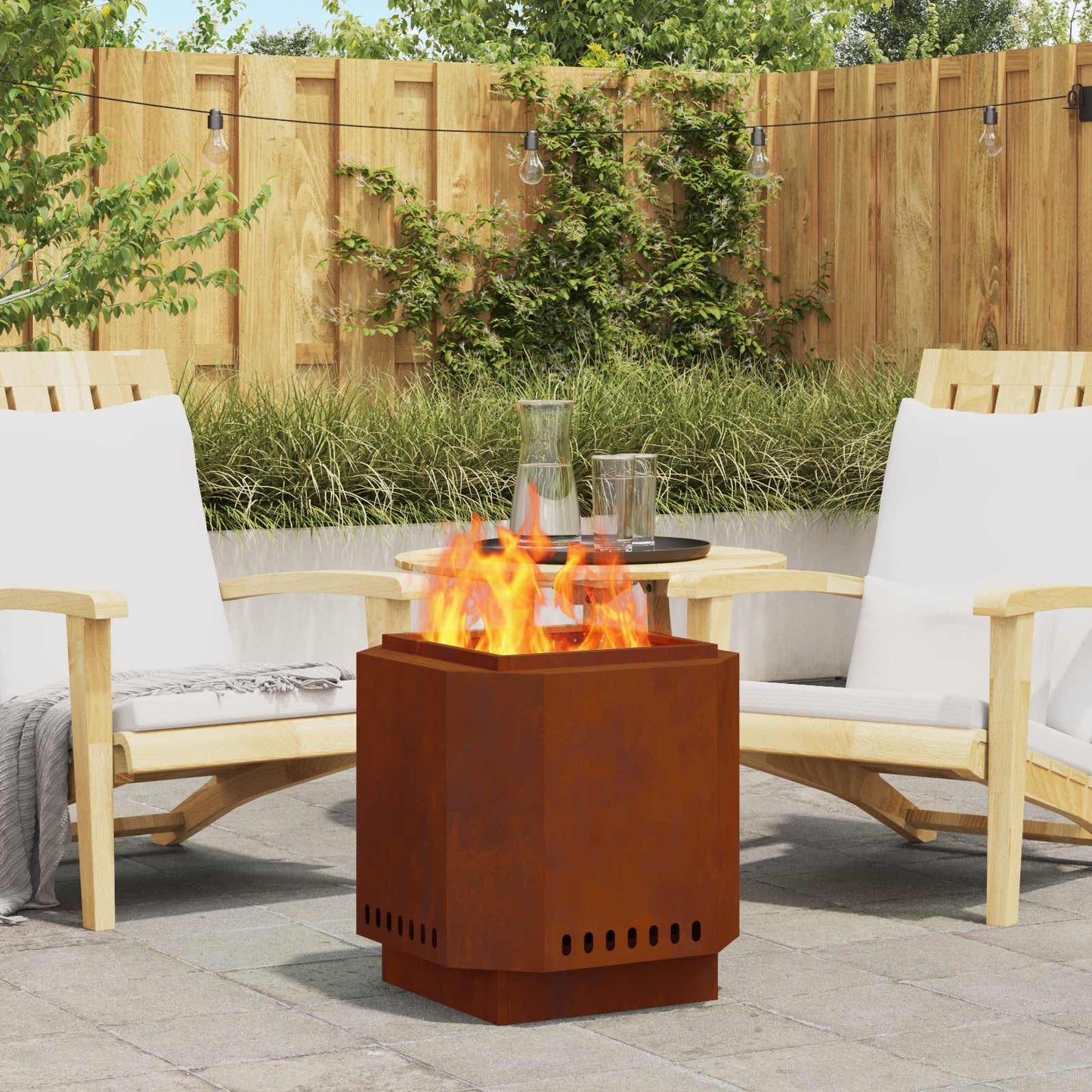 Braciere senza fumo Vidaxl marrone 48 x 48 x 51 cm in acciaio corten