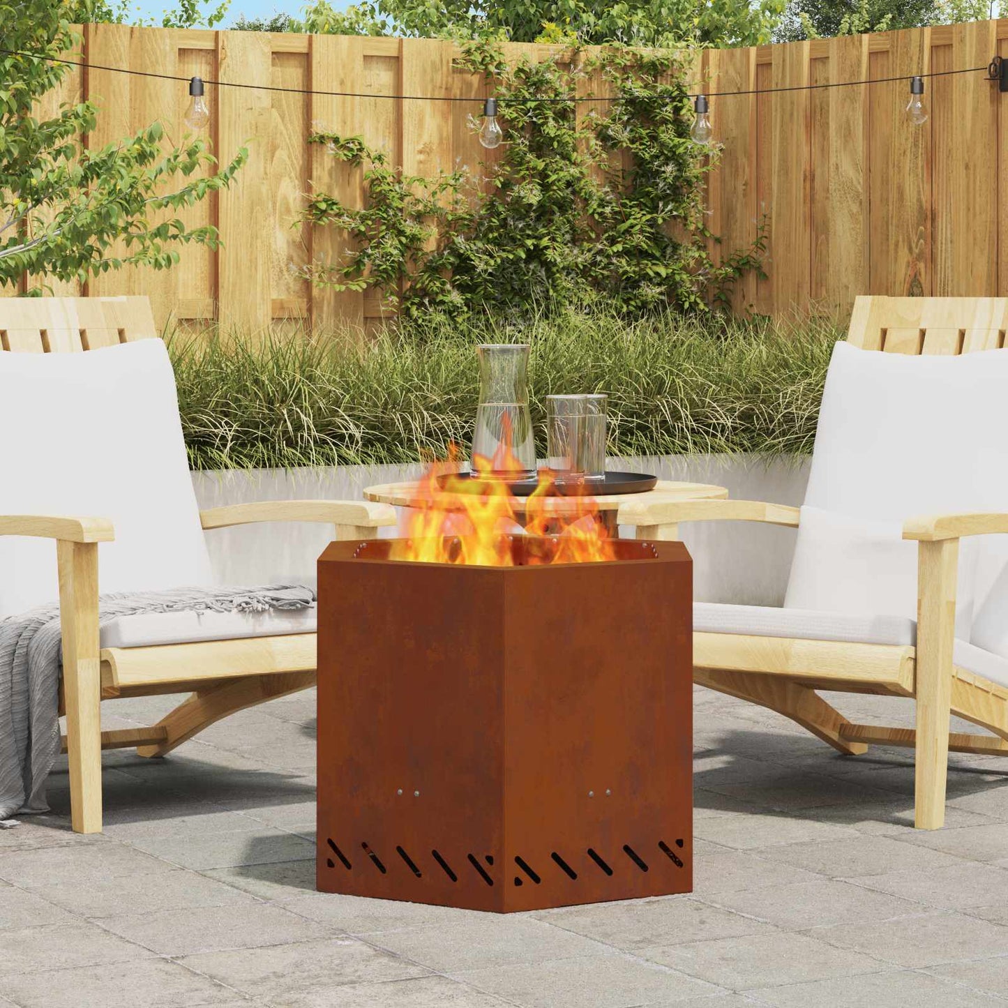 Braciere senza fumo Vidaxl marrone 58 x 58 x 51 cm in acciaio corten