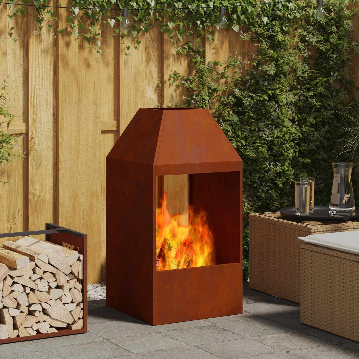 Vidaxl brasero marrón 50 x 50 x 100 cm acero corten