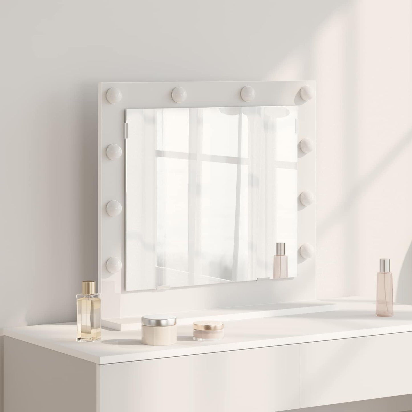 Specchio per il trucco Vidaxx bianco 60 x 55 x 18 cm vetro e legno con plastica