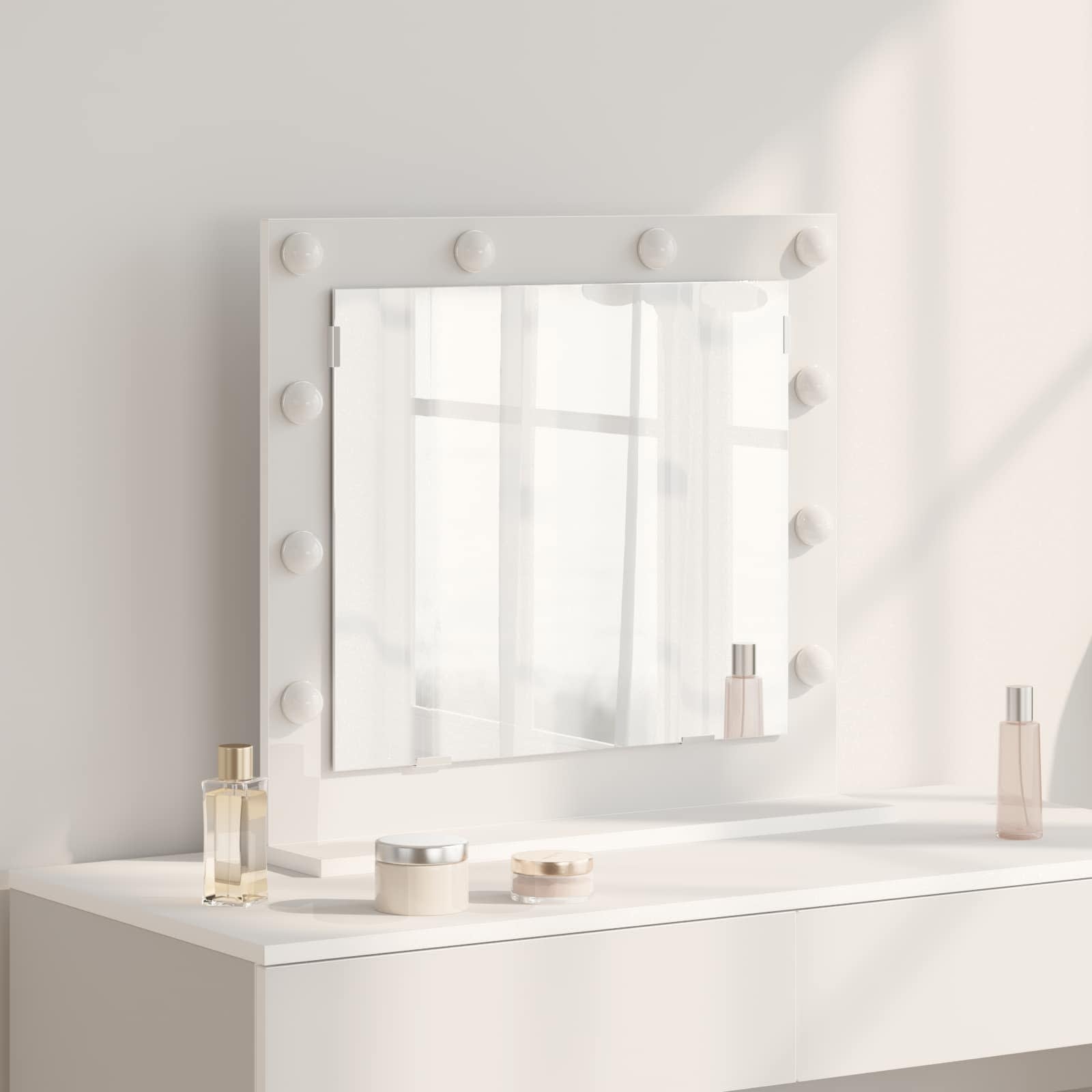 Specchio per il trucco Vidaxx bianco 60 x 55 x 18 cm vetro e legno con plastica