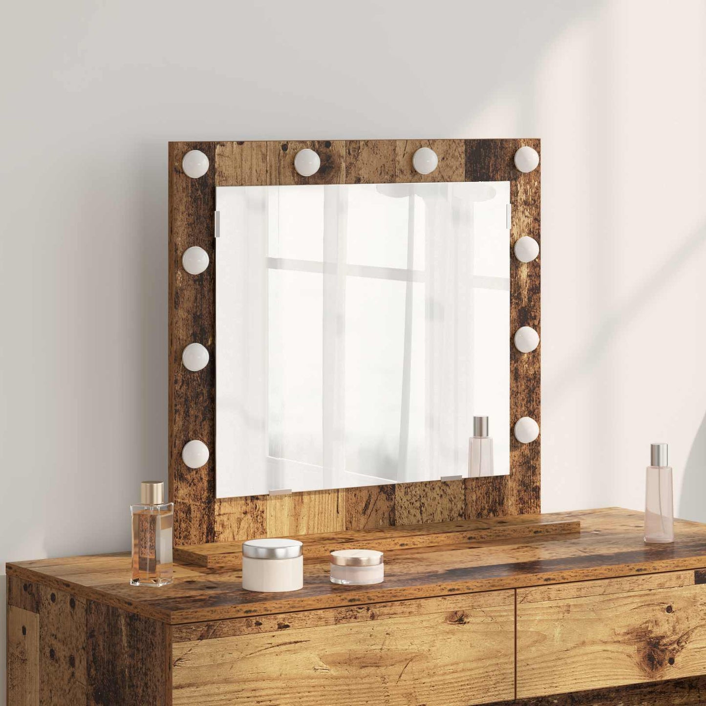 Vidaxx espejo de maquillaje rectangular con espejo madera vieja 60 x 55 x 18 cm