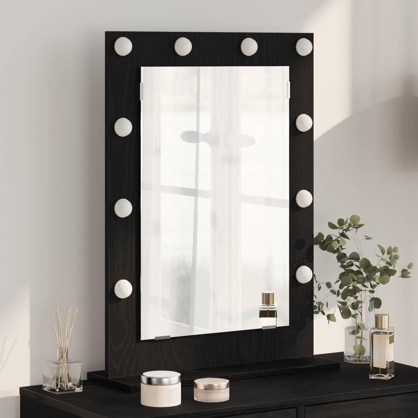 Specchio per il trucco Vidaxx rettangolare rovere nero 70 x 50 x 18 cm