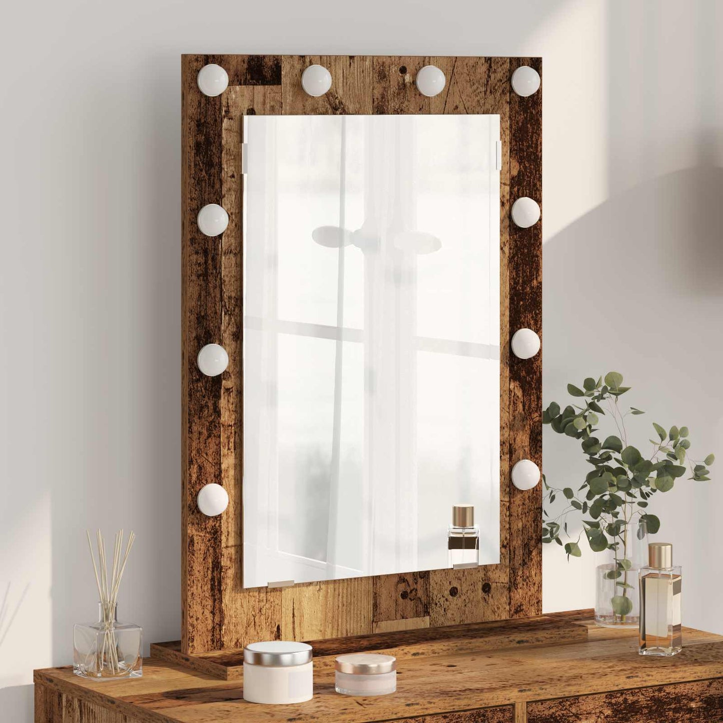 Vidaxx espejo de maquillaje rectangular con espejo madera vieja 70 x 50 x 18 cm