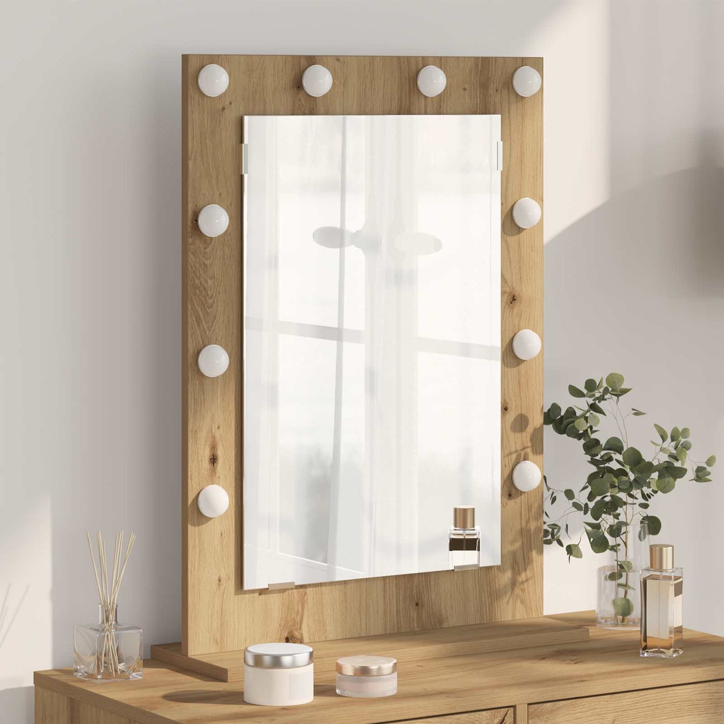 Specchio per il trucco Vidaxx rettangolare rovere artigianale 70 x 50 x 18 cm