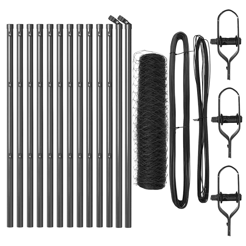 Vidaxl afrasteringspaal grijs 25 x 0,4 m (50 mm gaas) staal en pvc