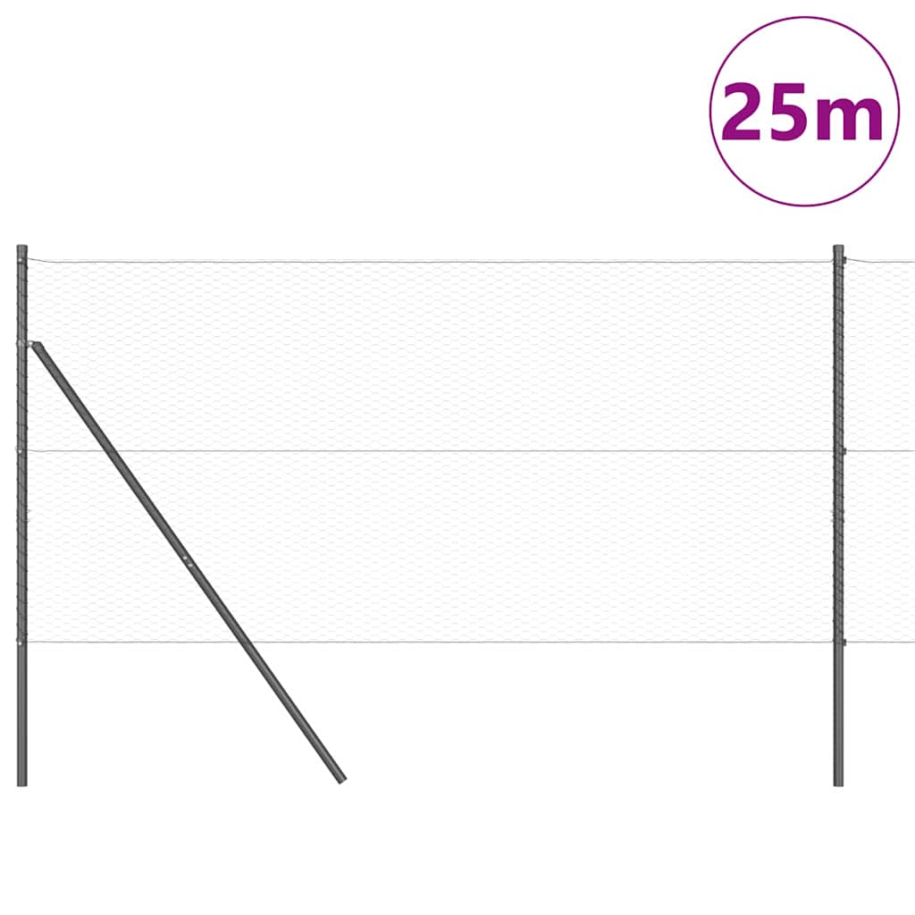 Vidaxl afrasteringspaal grijs 25 x 1,4 m (25 mm gaas) staal en pvc