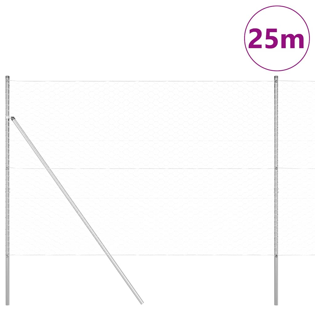 Poste para valla Vidaxl plateado 25 x 1,5 m (malla 50 mm) acero