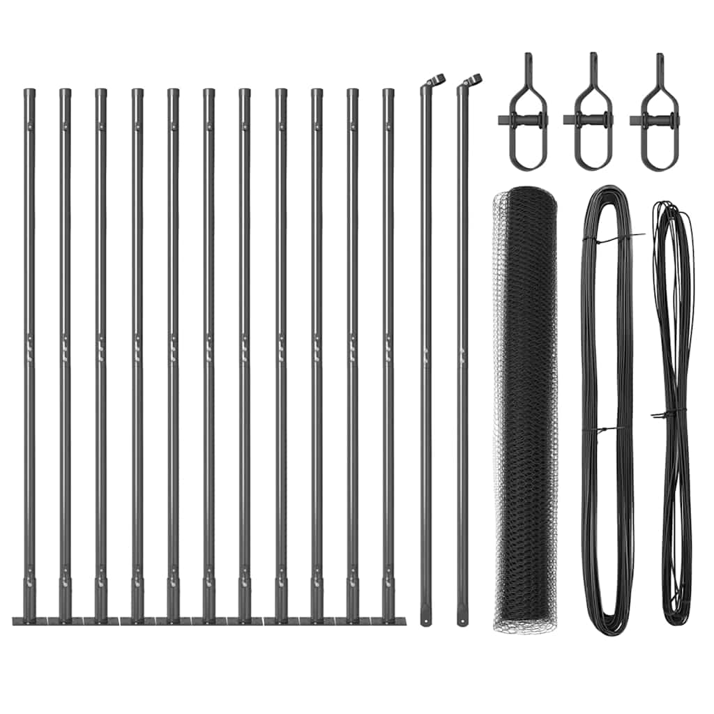 Vidaxl afrasteringspaal grijs 25 x 0,8 m (25 mm gaas) staal en pvc