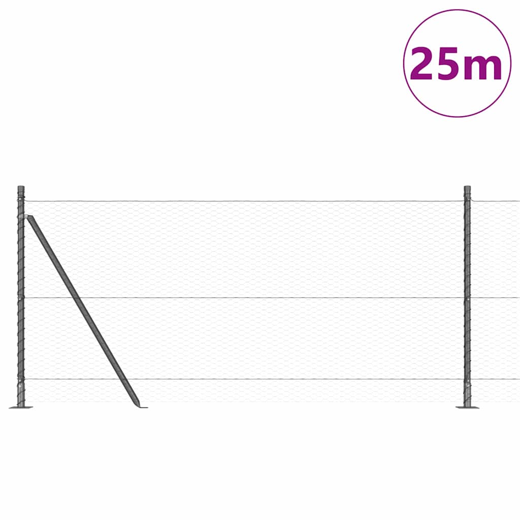 Palo per recinzione Vidaxl grigio 25 x 0,8 m (maglia 25 mm) in acciaio e PVC