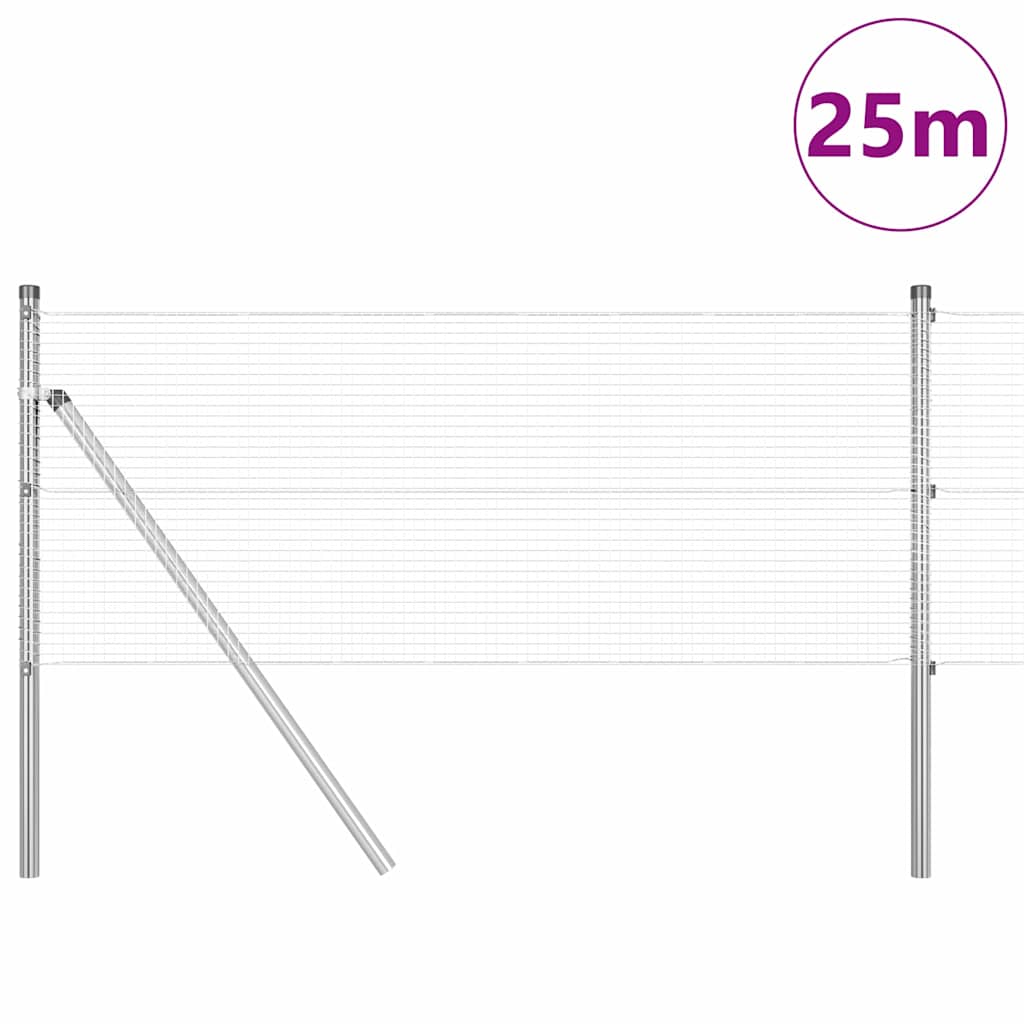Vidaxl afrasteringspaal zilver 25 x 0,6 m (16 x 16 mm gaas) staal
