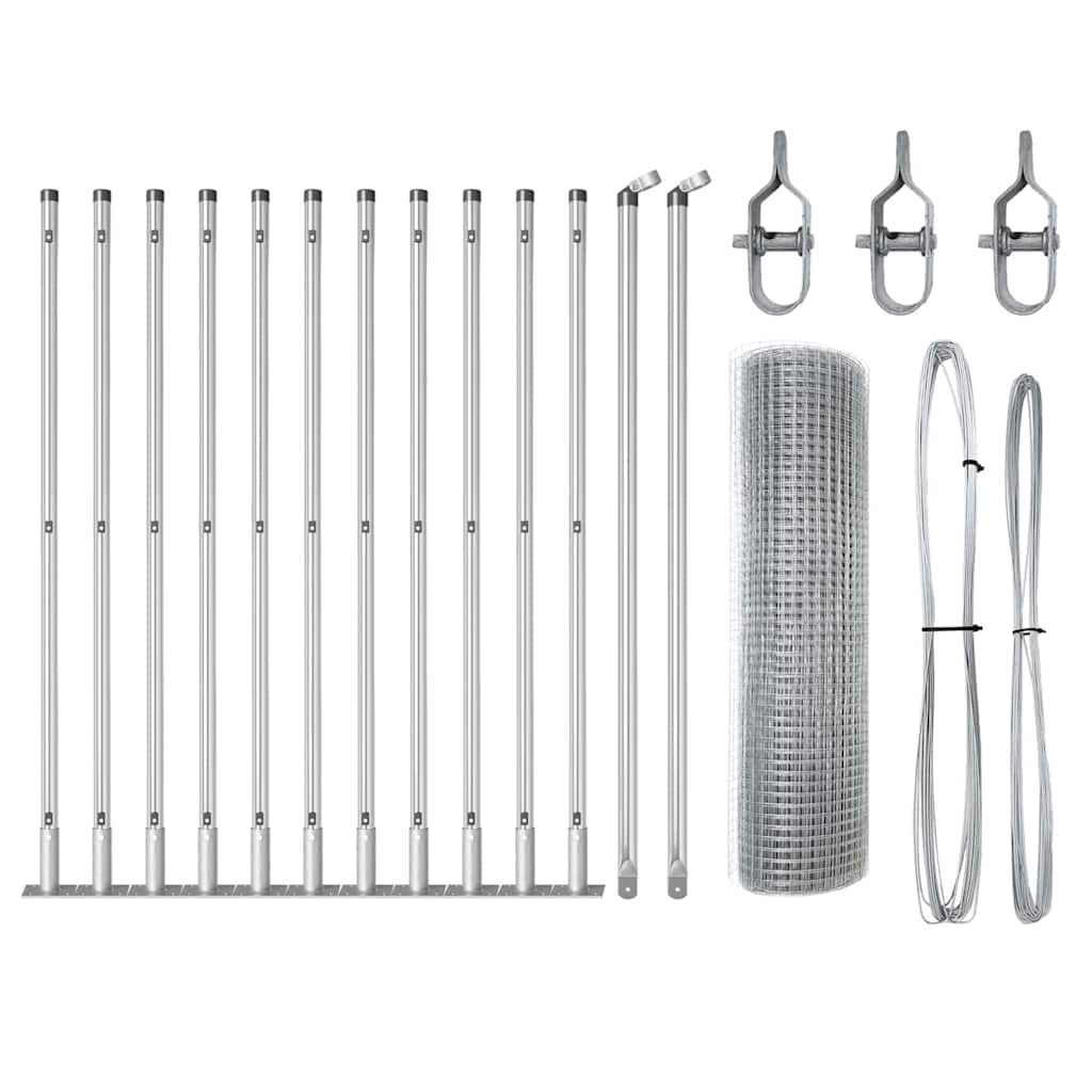 Vidaxl afrasteringspaal zilver 25 x 0,6 m (25 x 25 mm gaas) staal