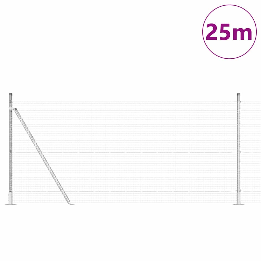 Vidaxl afrasteringspaal zilver 25 x 1 m (16 x 16 mm gaas) staal