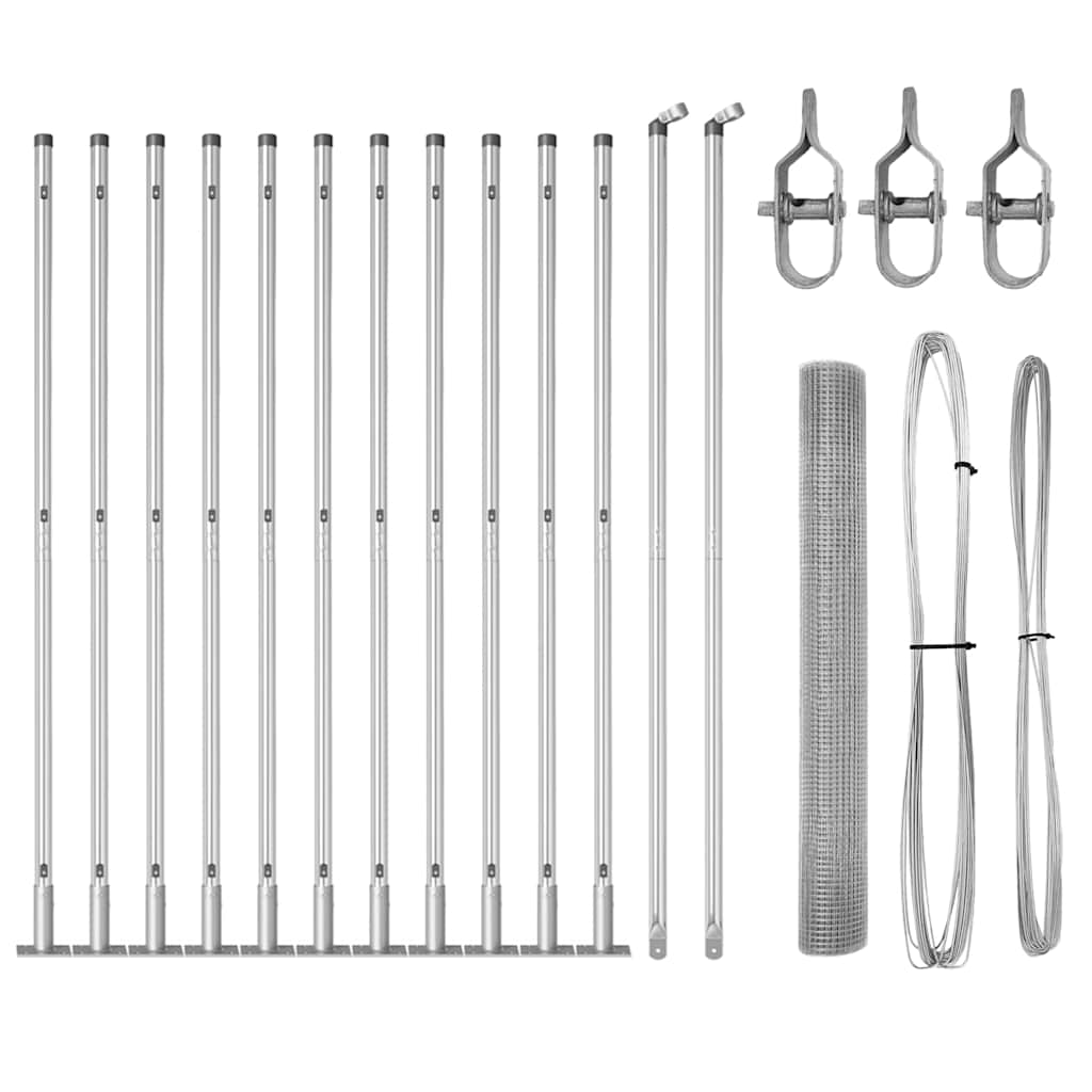 Vidaxl afrasteringspaal zilver 25 x 1 m (25 x 25 mm gaas) staal