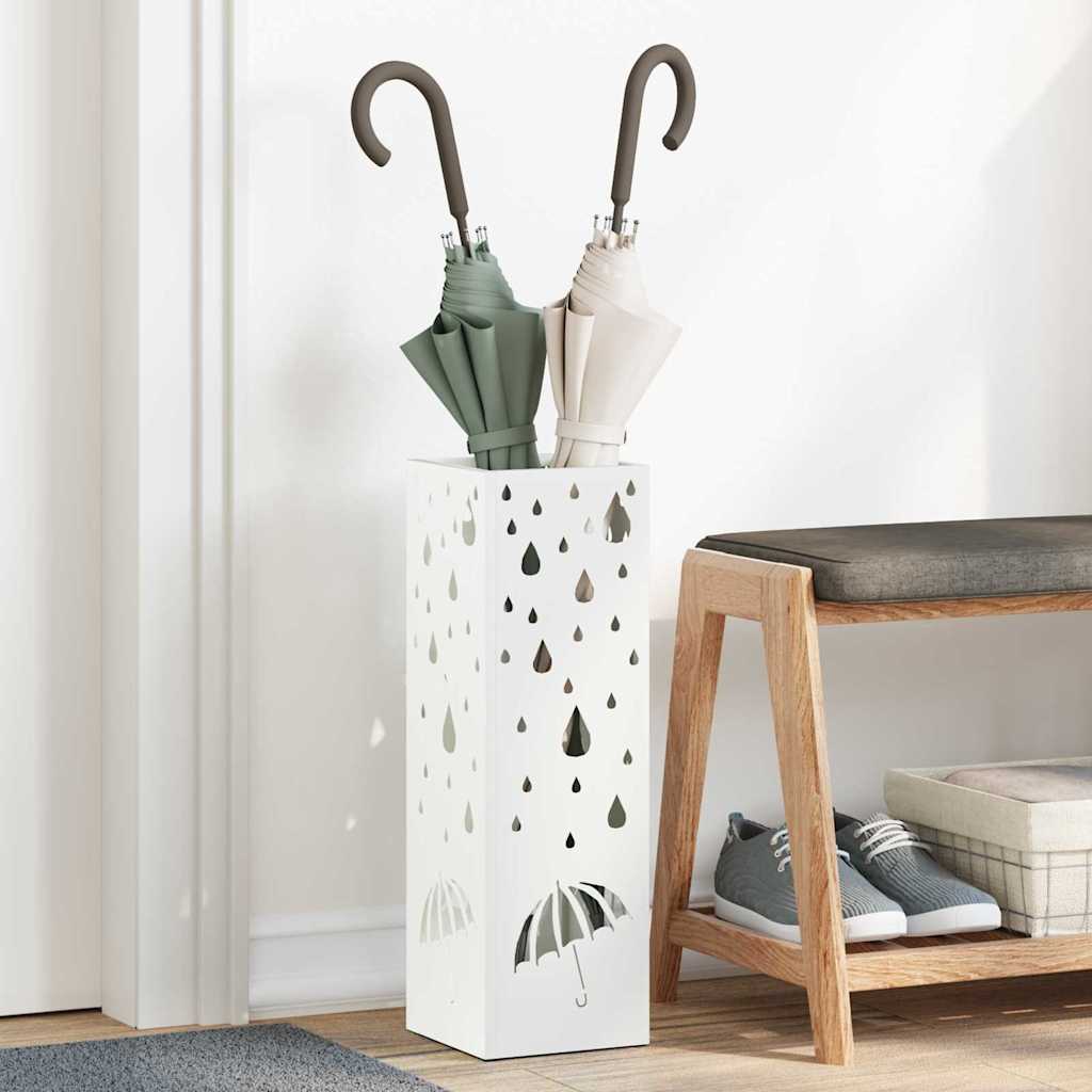 VidaXL paragüero con almacenamiento blanco 15,5 x 15,5 x 49 cm metal