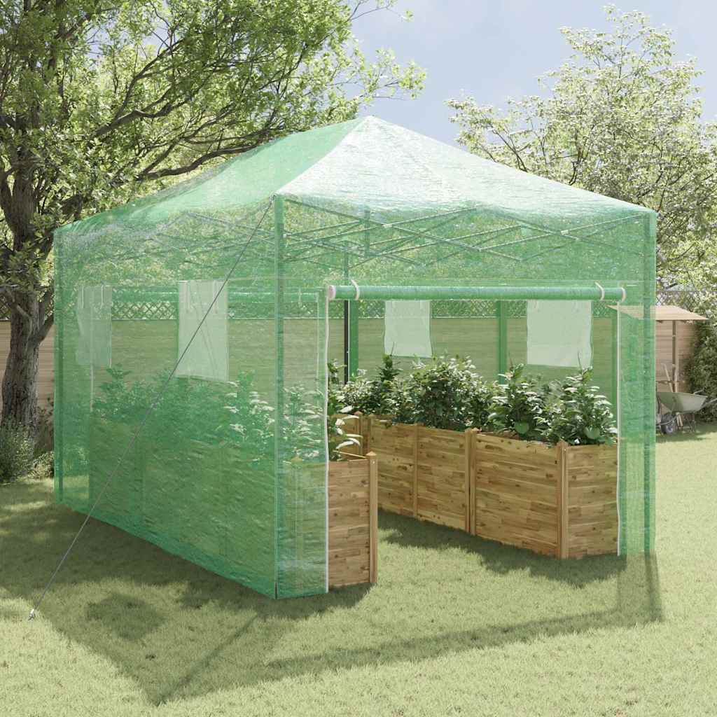 Serra VidaXL con struttura pop-up con tetto verde 290 x 430 x 315 cm in ferro