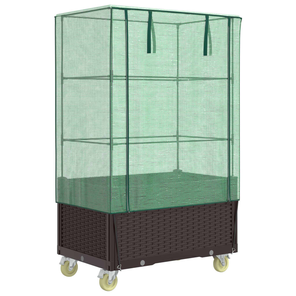 Plantador Vidaxl elevado con cubierta y ruedas 80x50x182 cm Rattanlook