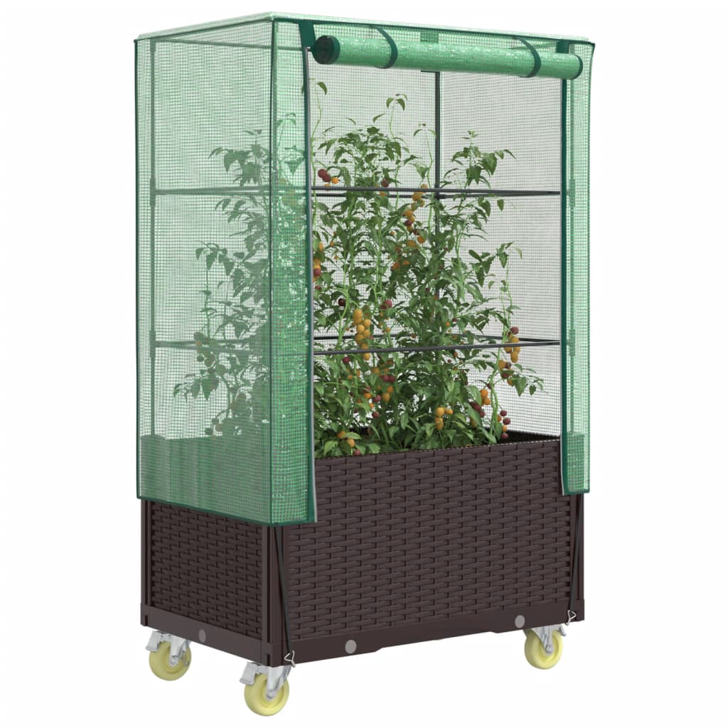 Plantador Vidaxl elevado con cubierta y ruedas 80x50x182 cm Rattanlook