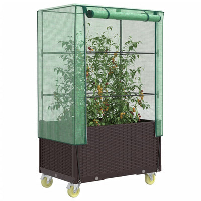 Vidaxl fioriera sollevata con copertina e ruote 80x50x182 cm rattanlook