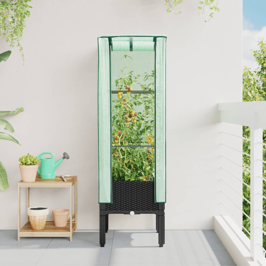 Vidaxl fioriera allevata con kashoes 40x40x140 cm rattanlook