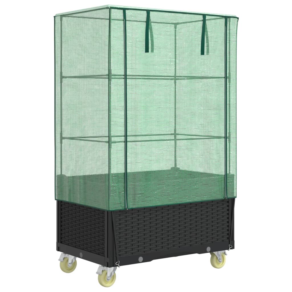 Plantador Vidaxl elevado con cubierta y ruedas 80x50x182 cm Rattanlook