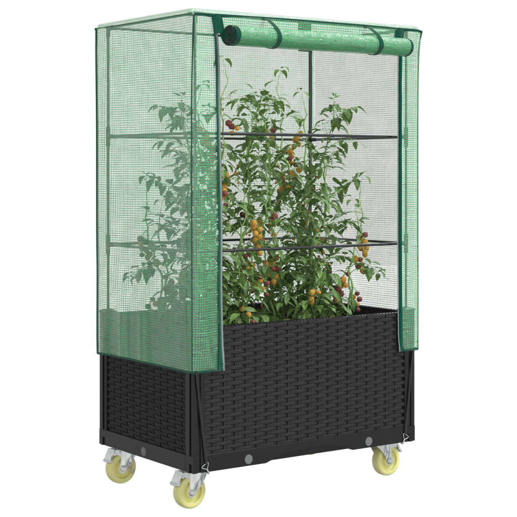 Plantador Vidaxl elevado con cubierta y ruedas 80x50x182 cm Rattanlook