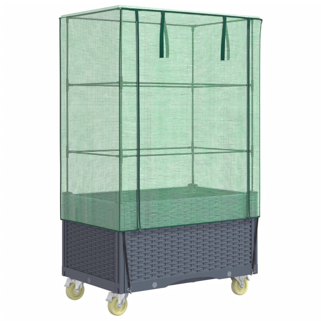 Plantador Vidaxl elevado con cubierta y ruedas 80x50x182 cm Rattanlook