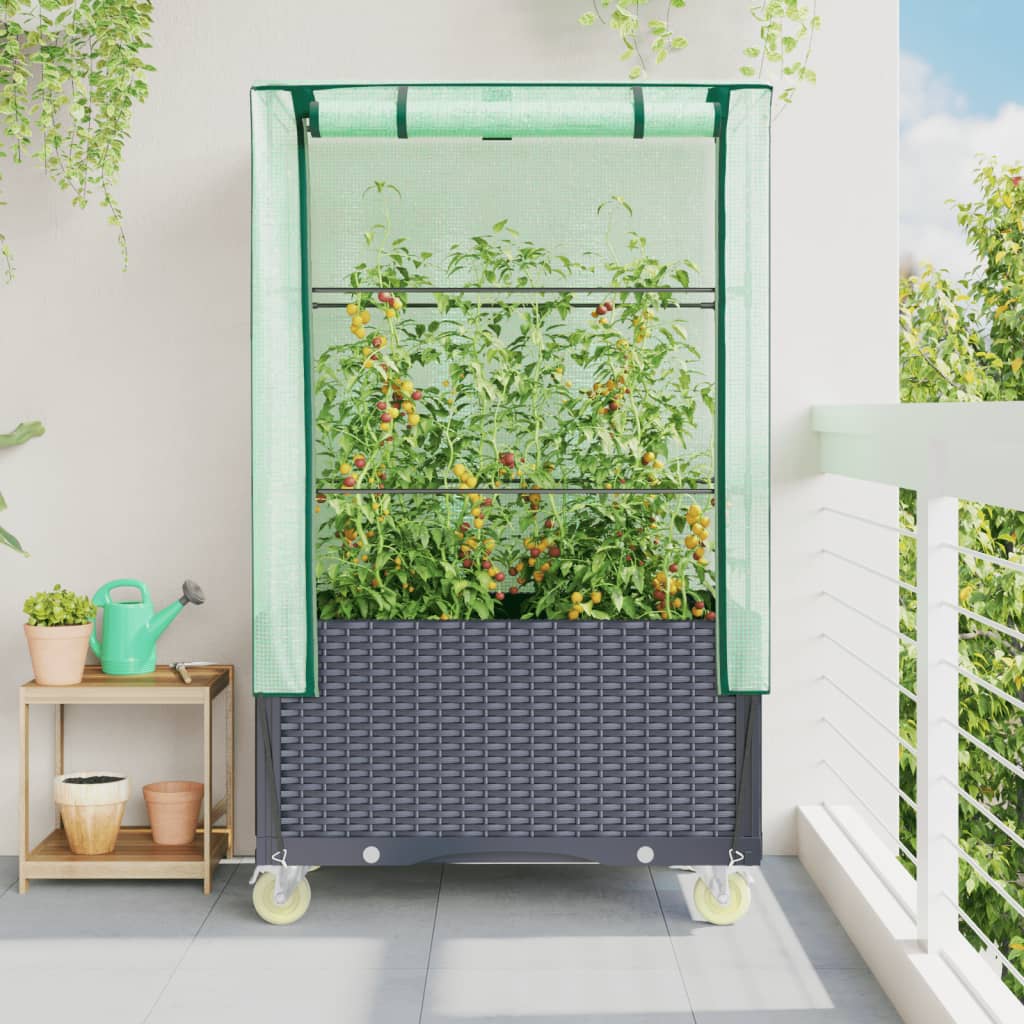 Plantador Vidaxl elevado con cubierta y ruedas 80x50x182 cm Rattanlook