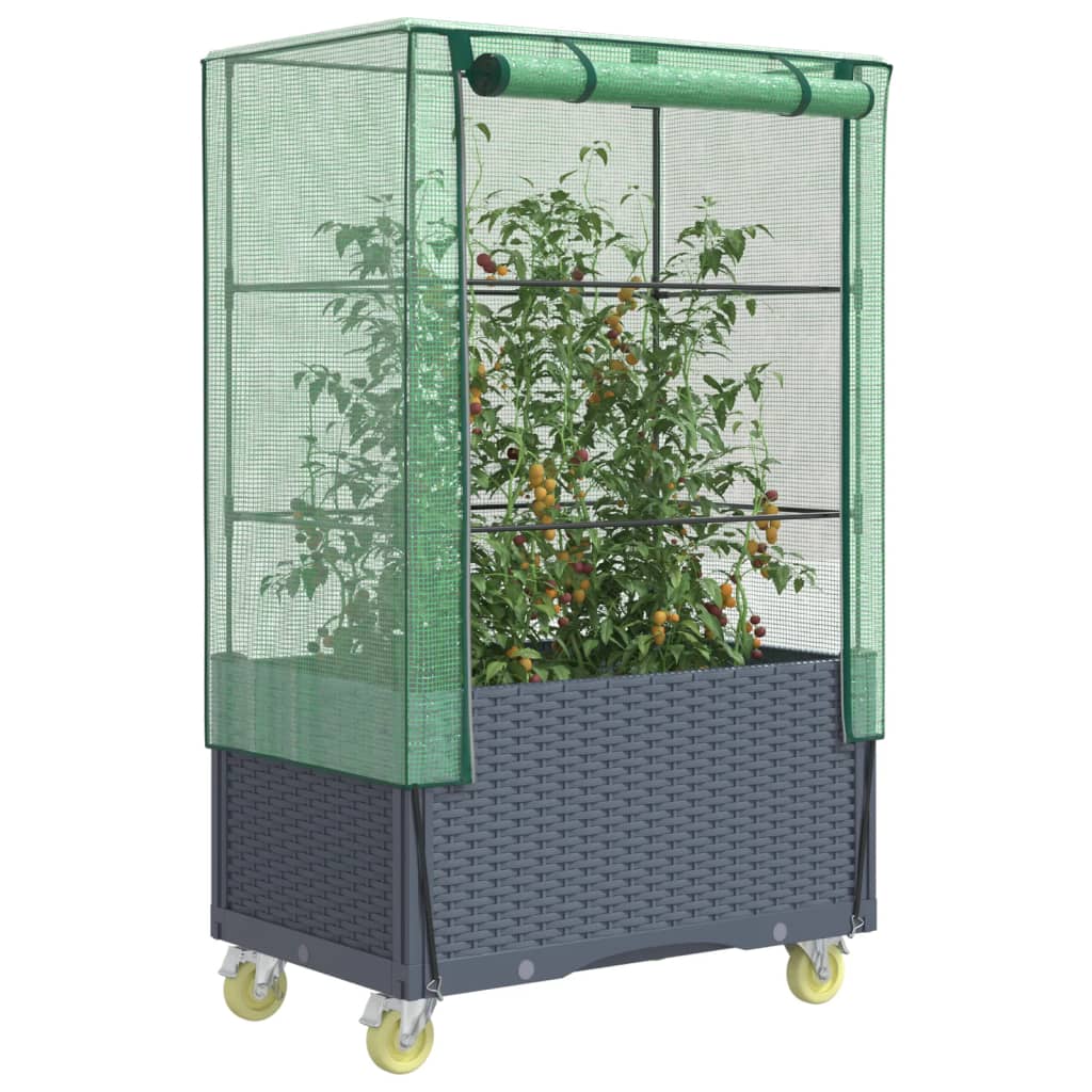Plantador Vidaxl elevado con cubierta y ruedas 80x50x182 cm Rattanlook