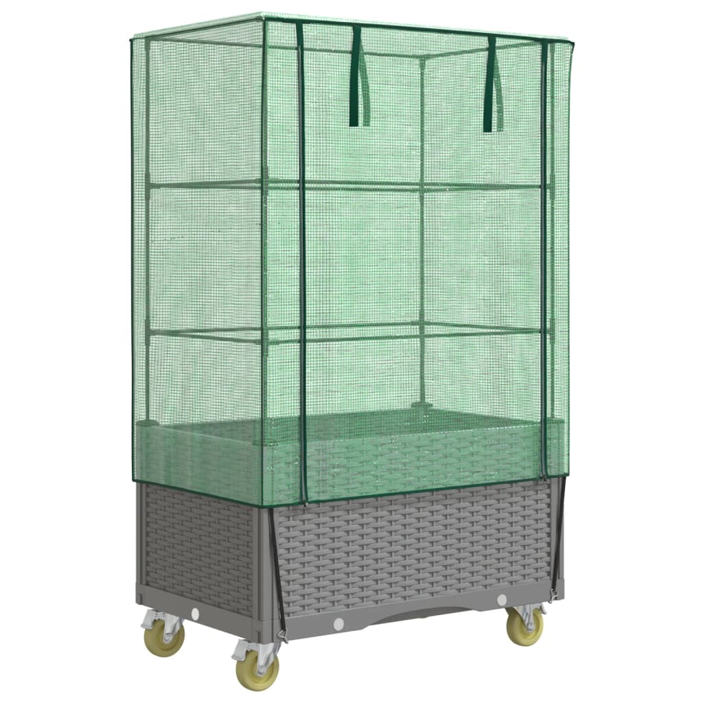 Vidaxl fioriera sollevata con copertina e ruote 80x50x182 cm rattanlook