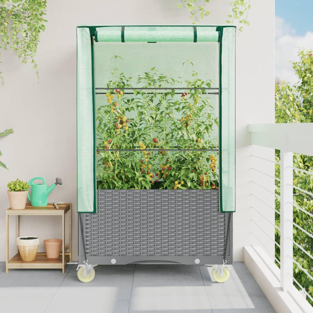 Vidaxl fioriera sollevata con copertina e ruote 80x50x182 cm rattanlook
