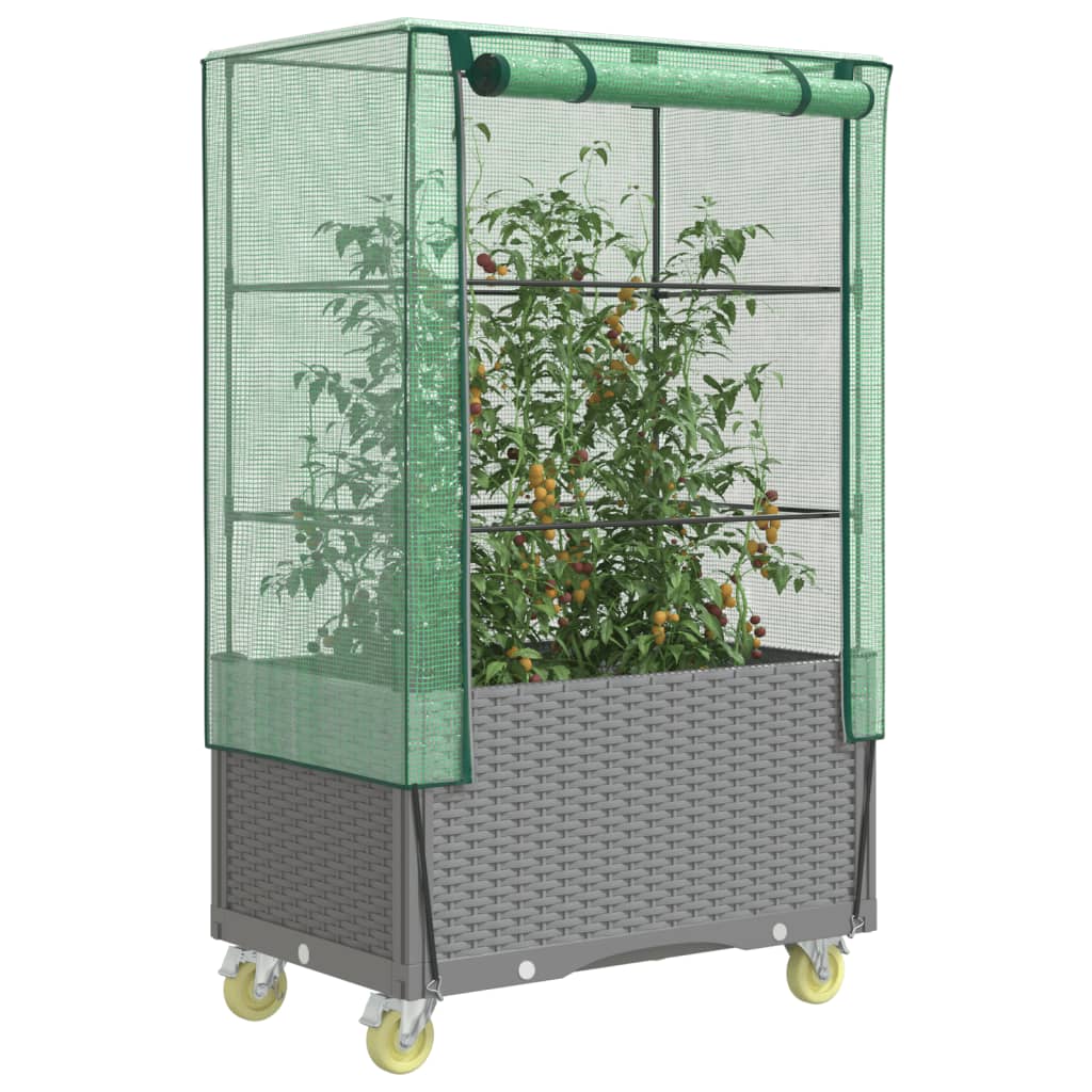 Vidaxl fioriera sollevata con copertina e ruote 80x50x182 cm rattanlook