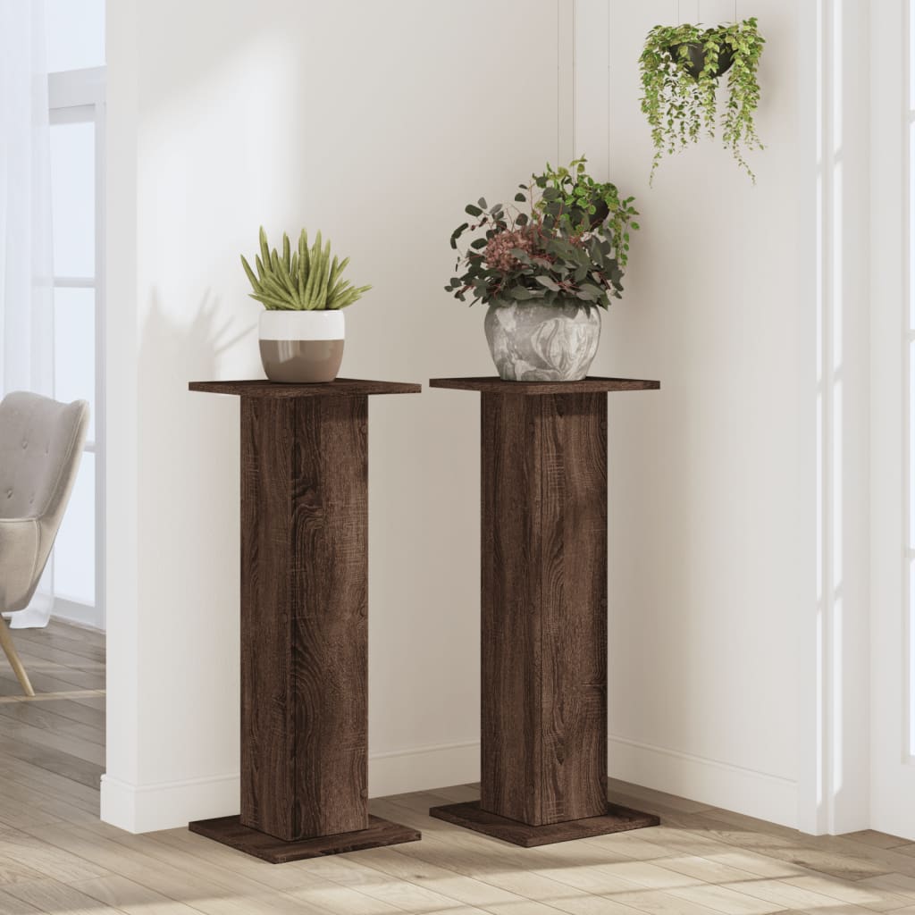 Standard di pianta Vidaxl 2 pezzi 30x30x80 cm quercia marrone trasformata in legno