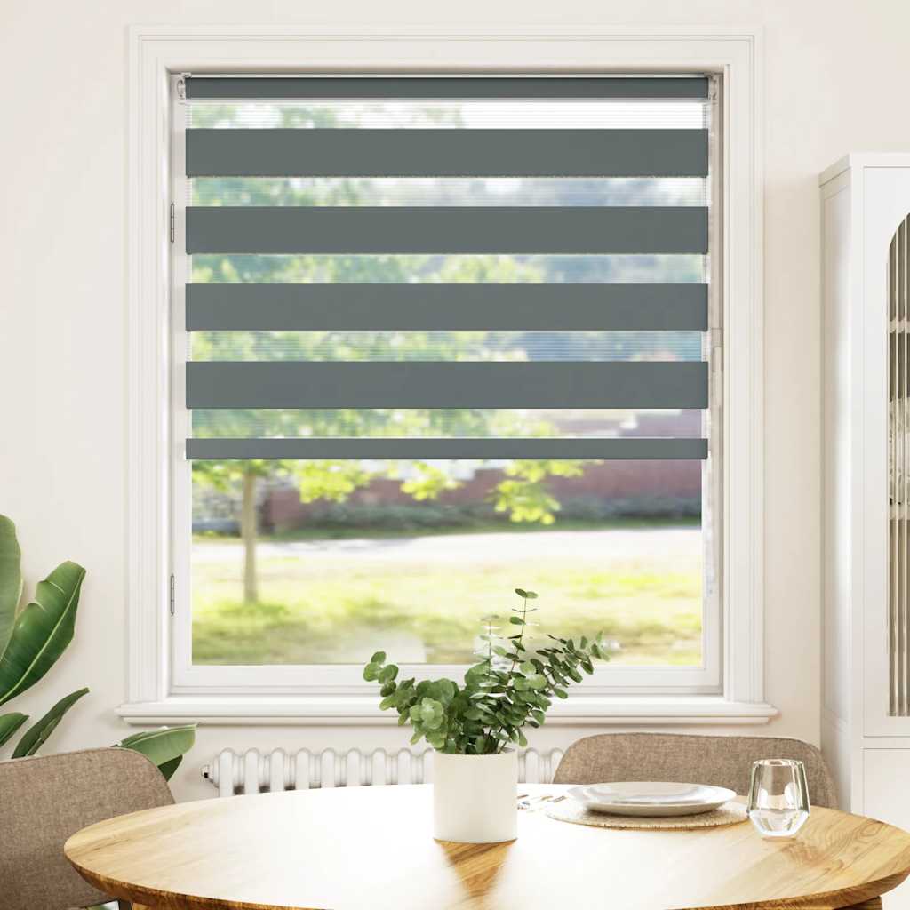 Vidaxl Zebra Roller Blind 95x150 CM Fabric Ancho 90.9 cm de color gris oscuro