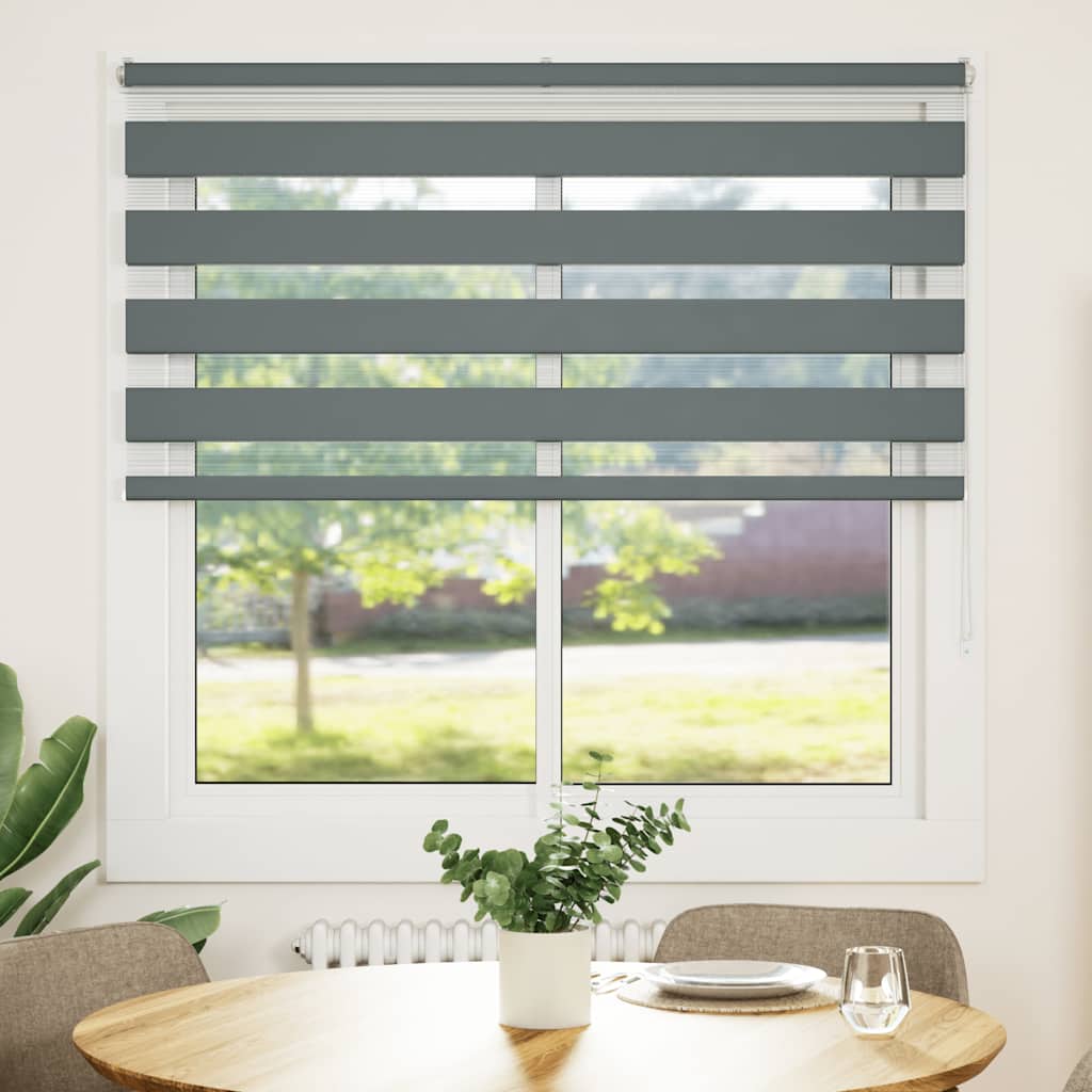 Tenda a rullo VidaXL zebrata 140x150 cm larghezza tessuto 135,9 cm grigio scuro